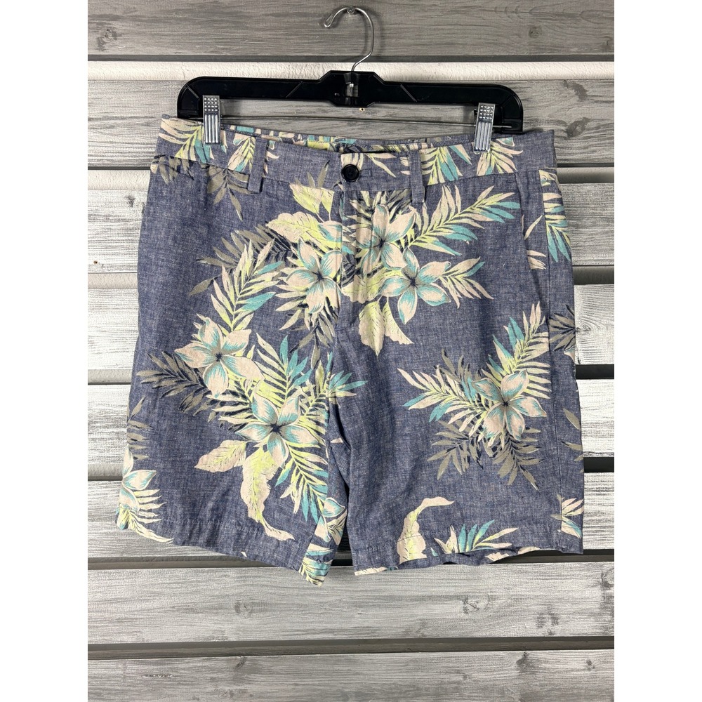 Banana Republic Mens Blue Tropical Floral Linen Blend Chino Shorts Size 34